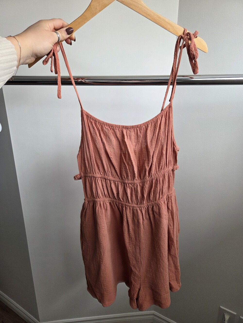 Promesa Dusty Rust Tie-Strap Romper
